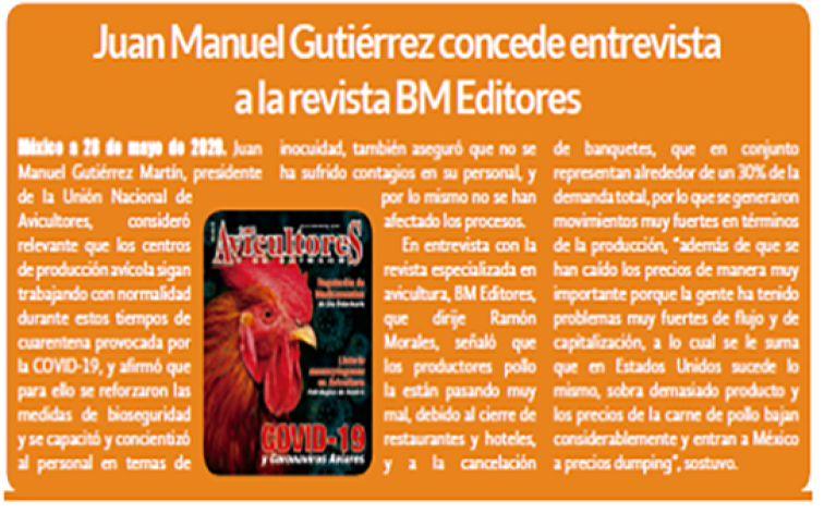 Conoce la entrevista a Juan Manuel Gutiérrez, presidente de la Unión Nacional de Avicultores de México, por BM Editores.